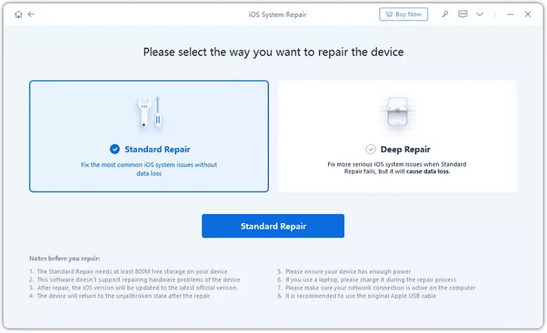 The Second Step Of Using Tenorshare Reiboot Standard Repair