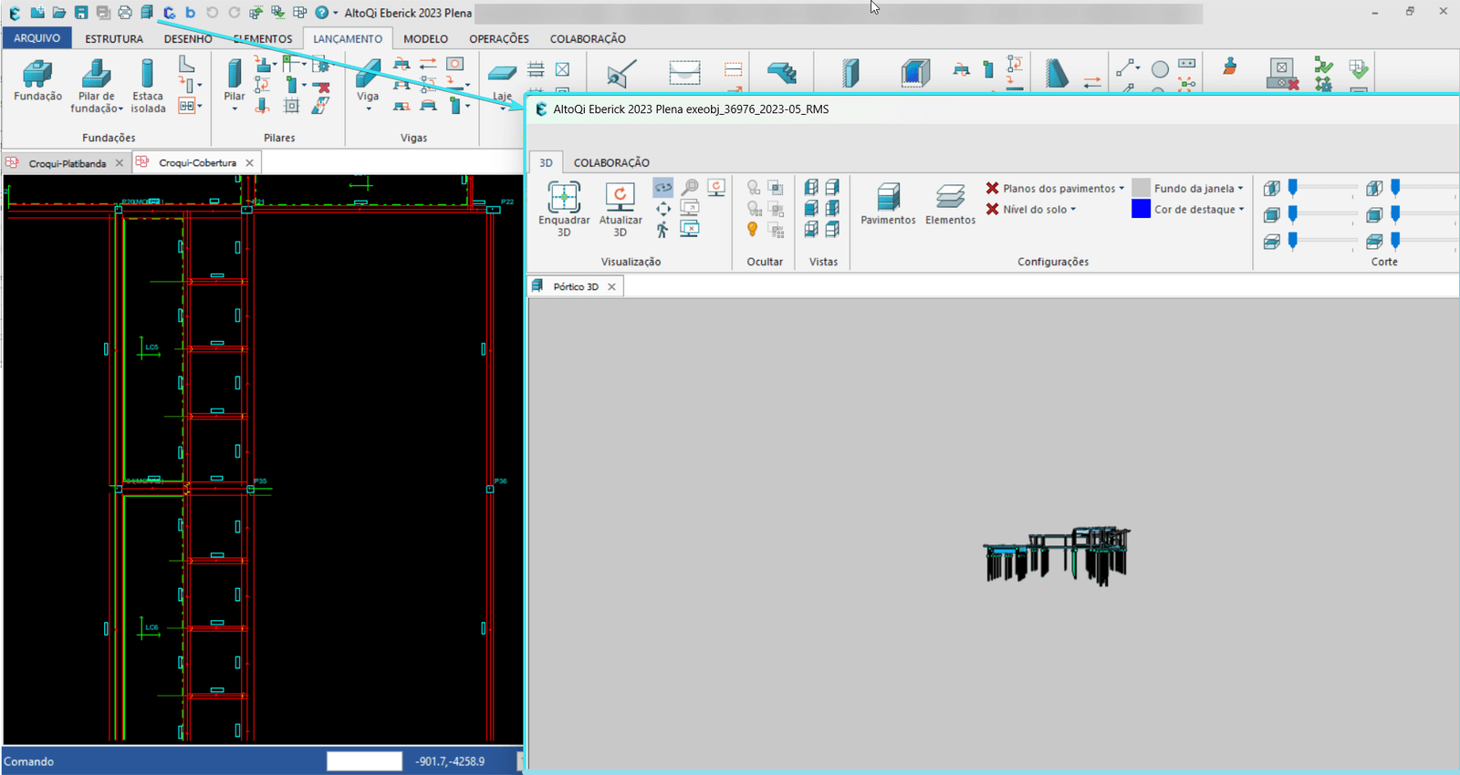 Visualizacao Do Portico 3D Em Janela Separada